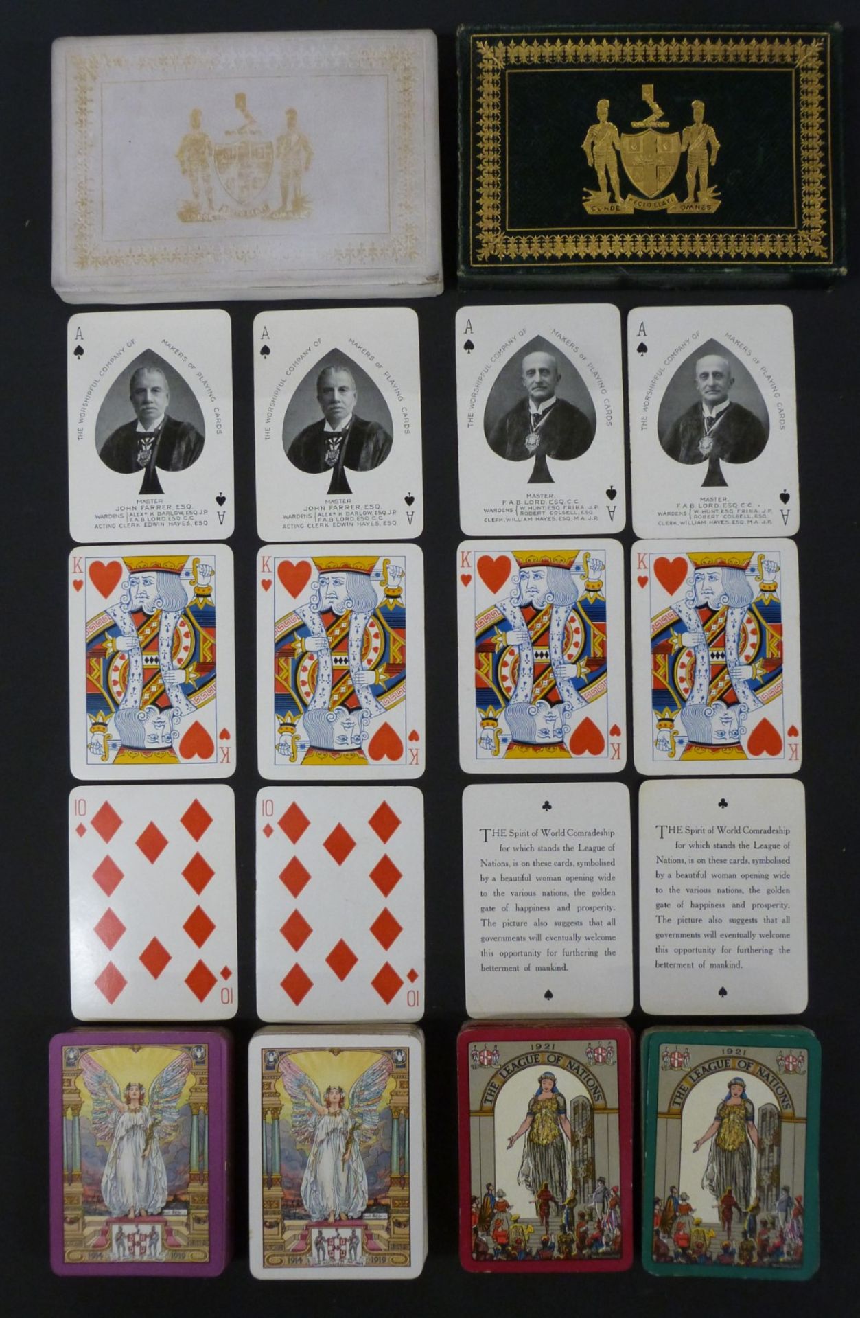 Two double packs of Worshipful Company of Makers of Playing Cards WW1 interest playing cards,