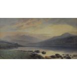 Samuel Henry Baker RBSA (1824-1909) watercolour landscape misty loch, signed lower left, 22 x