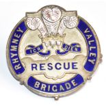 Rhymney Valley Rescue Brigade enamel badge, 38mm in diameter
