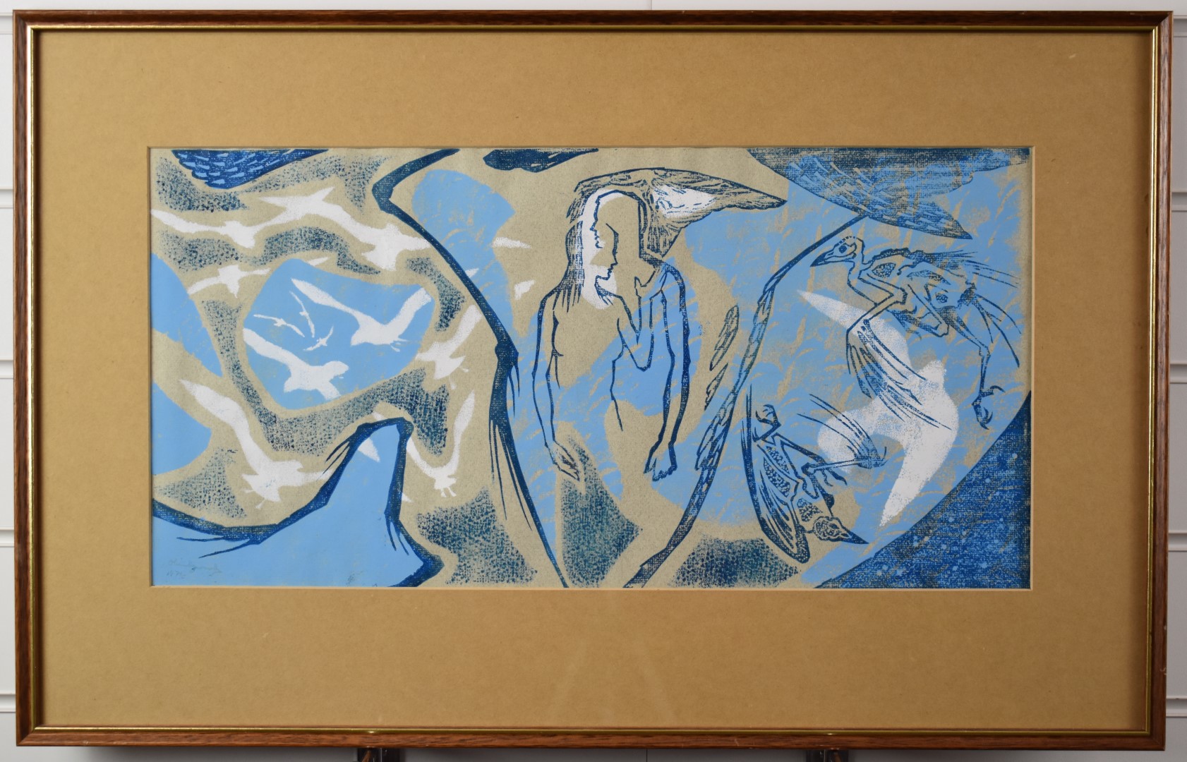 Oliver Heywood (1920-1992) gouache abstract study with figures surrounded by birds, signed and dated - Image 2 of 4