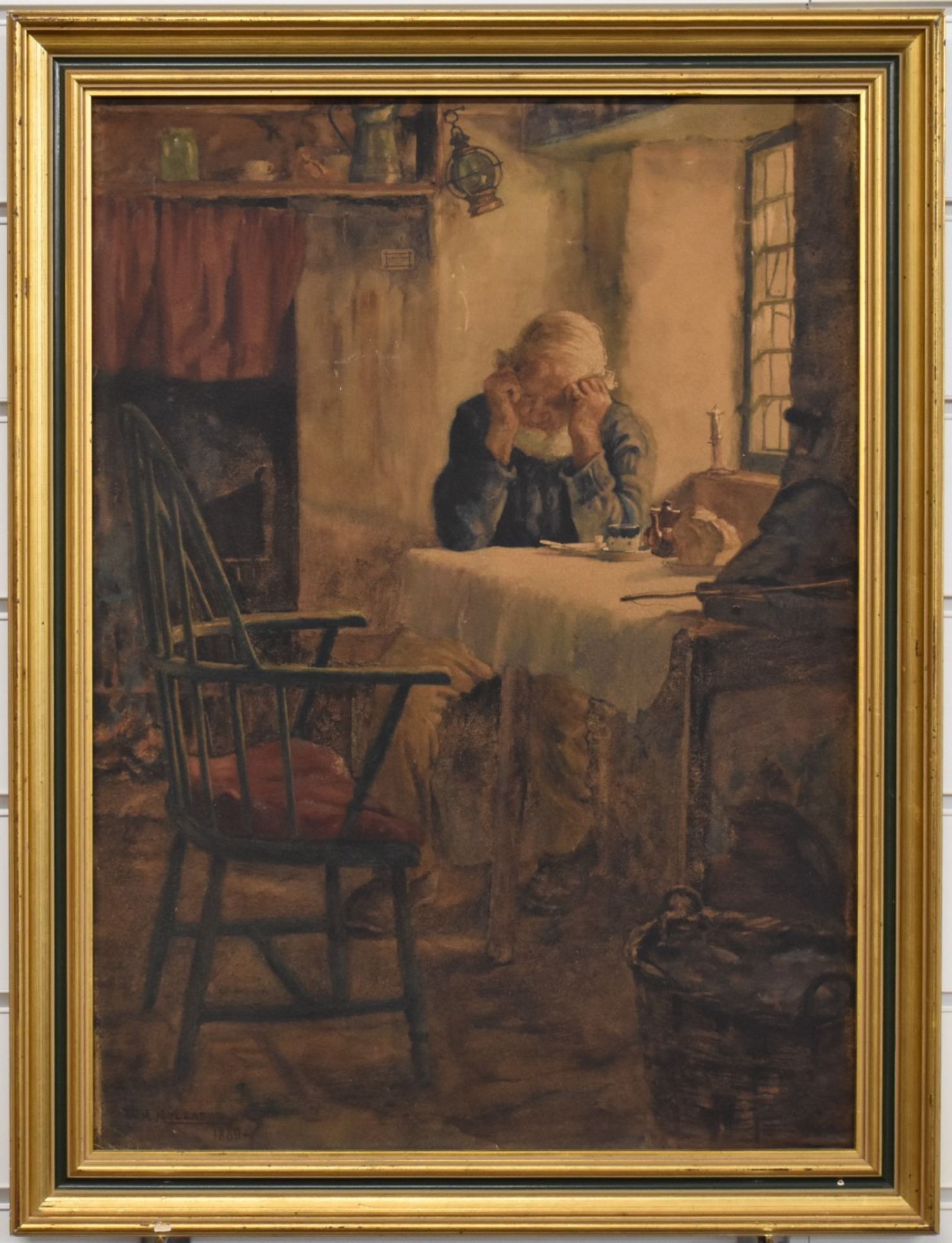 William Alfred Rollason, Victorian watercolour of a bearded gentleman at a table, signed and dated - Image 2 of 3