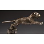 Desmo leaping leopard vintage car mascot, marked Desmo to base, length 20cm