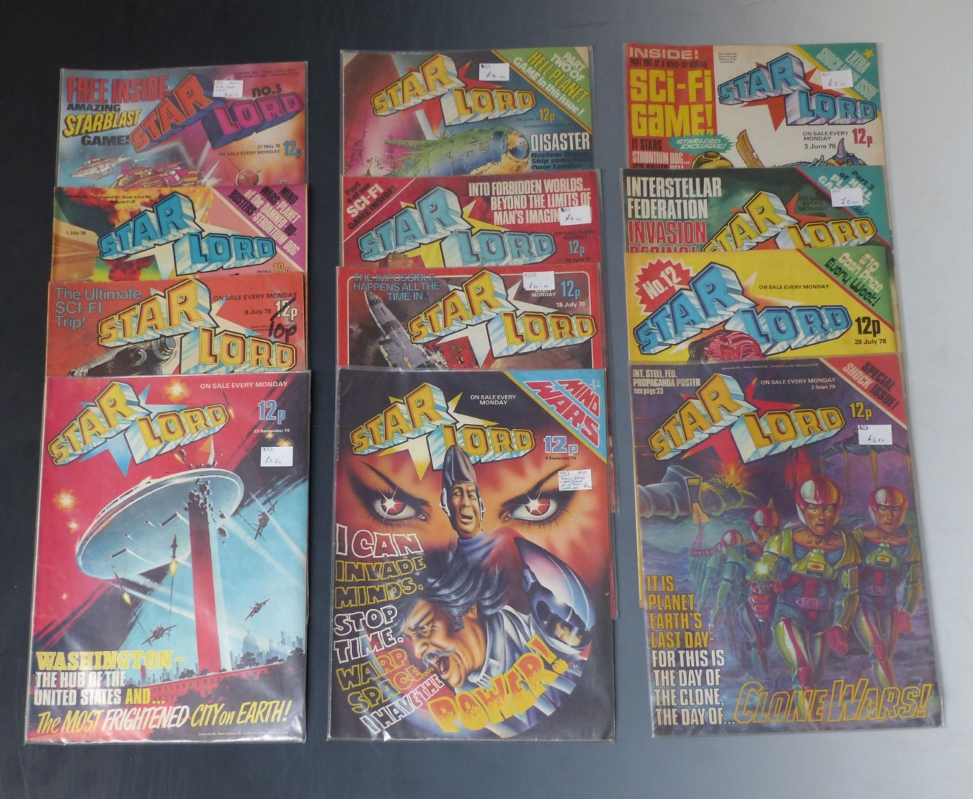 Twelve Star Lord comics dating from 1978, one with free gift.