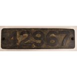 LMS cast iron smokebox number plate 42967, ex LMS Stanier Crab 2-6-0 steam locomotive, built 1934,