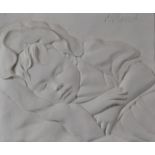 Bill Mack limited edition of 215 white resin bas relief 'Peaceful' young girl sleeping, signed top
