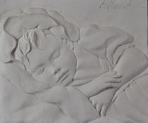 Bill Mack limited edition of 215 white resin bas relief 'Peaceful' young girl sleeping, signed top