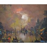 George Richard Deakins (1911-1982) oil on canvas boats in harbour, signed and dated 73 lower