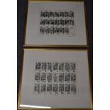 Two framed uncut sheets of Joseph Glanz playing cards, one having maker's name and number 279, 32