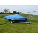 Sailing dinghy GP 14, sail number 4629, with road trailer with launching trolley combination, full