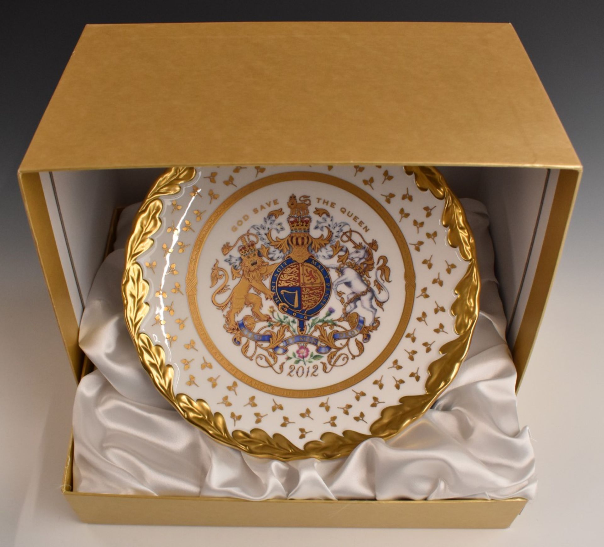 Royal Doulton cabinet plate hand decorated with Prince of Wales feathers, gilt inscription verso ' - Image 2 of 6