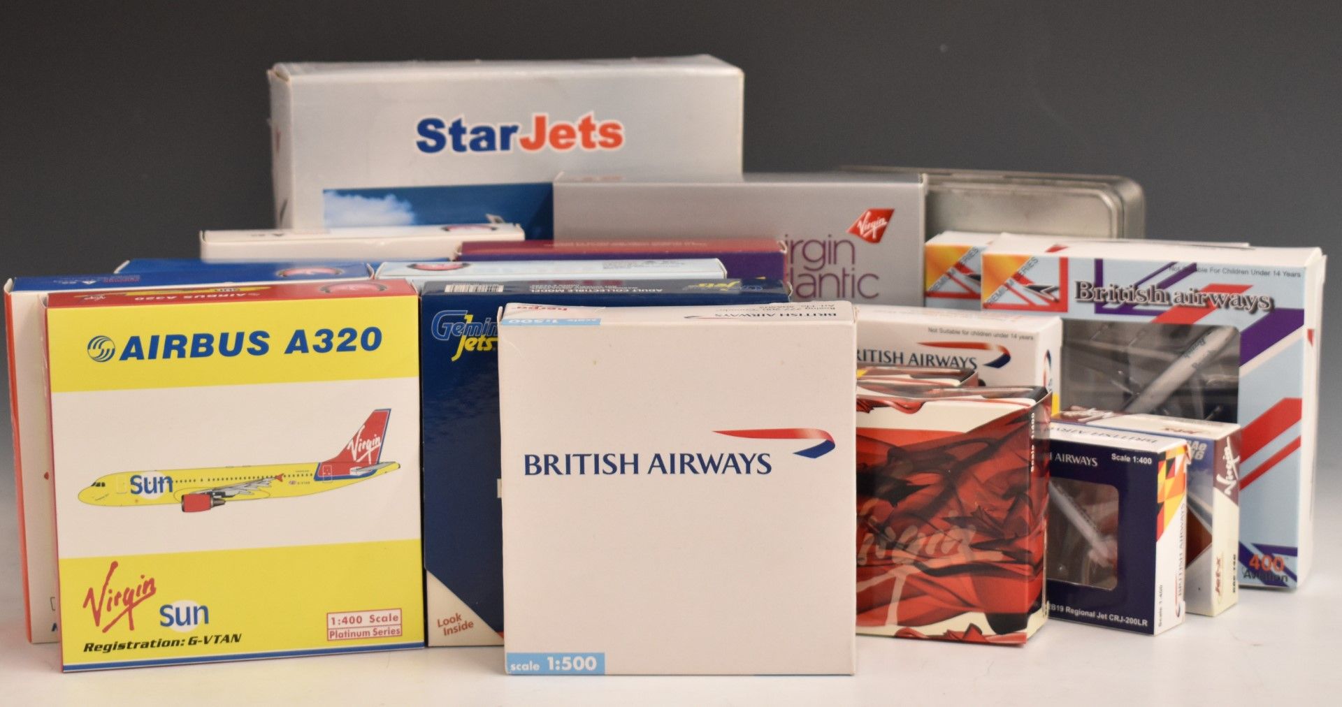 Eighteen 1:200 and 1:400 scale die cast model aircraft of both Virgin and British Airways Liveries