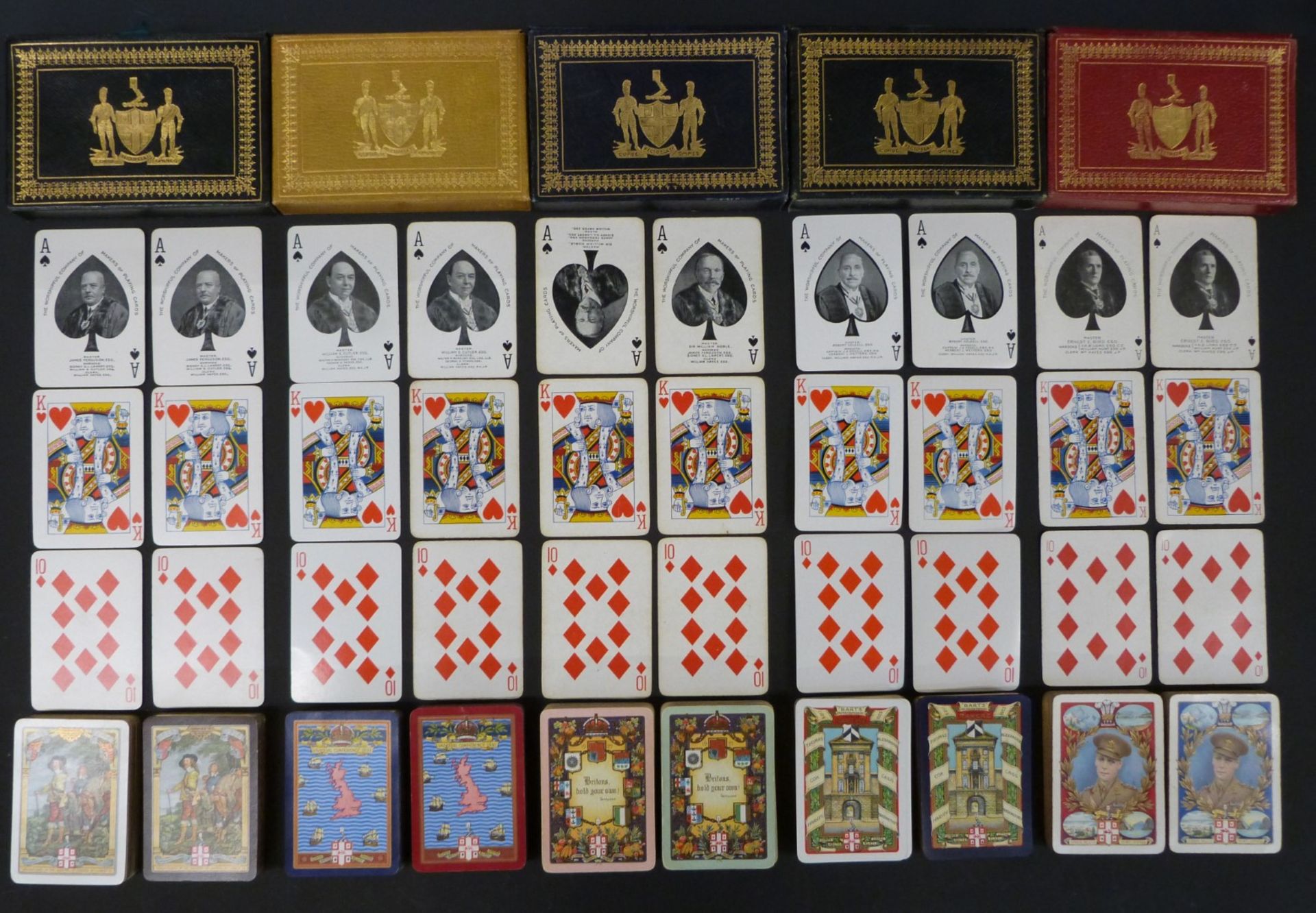 Ten packs of Worshipful Company of Makers of Playing Cards playing cards, comprising five double