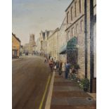 Bernard Harford oil on board of Cirencester street, signed lower right, 34 x 27cm, in gilt frame