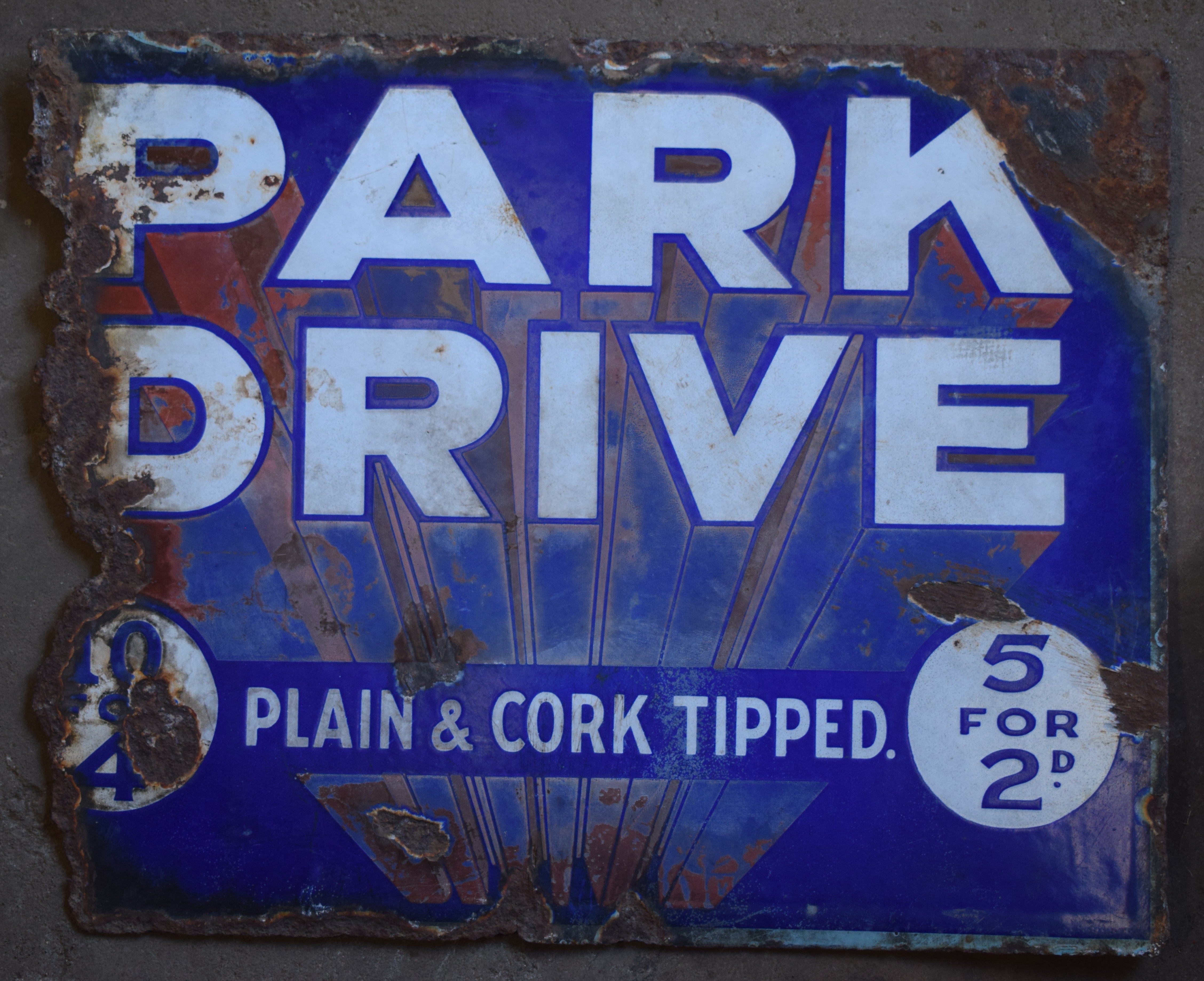 Vintage double sided enamel advertising sign 'Park Drive', 30.5 x 38cm PLEASE NOTE this lot is