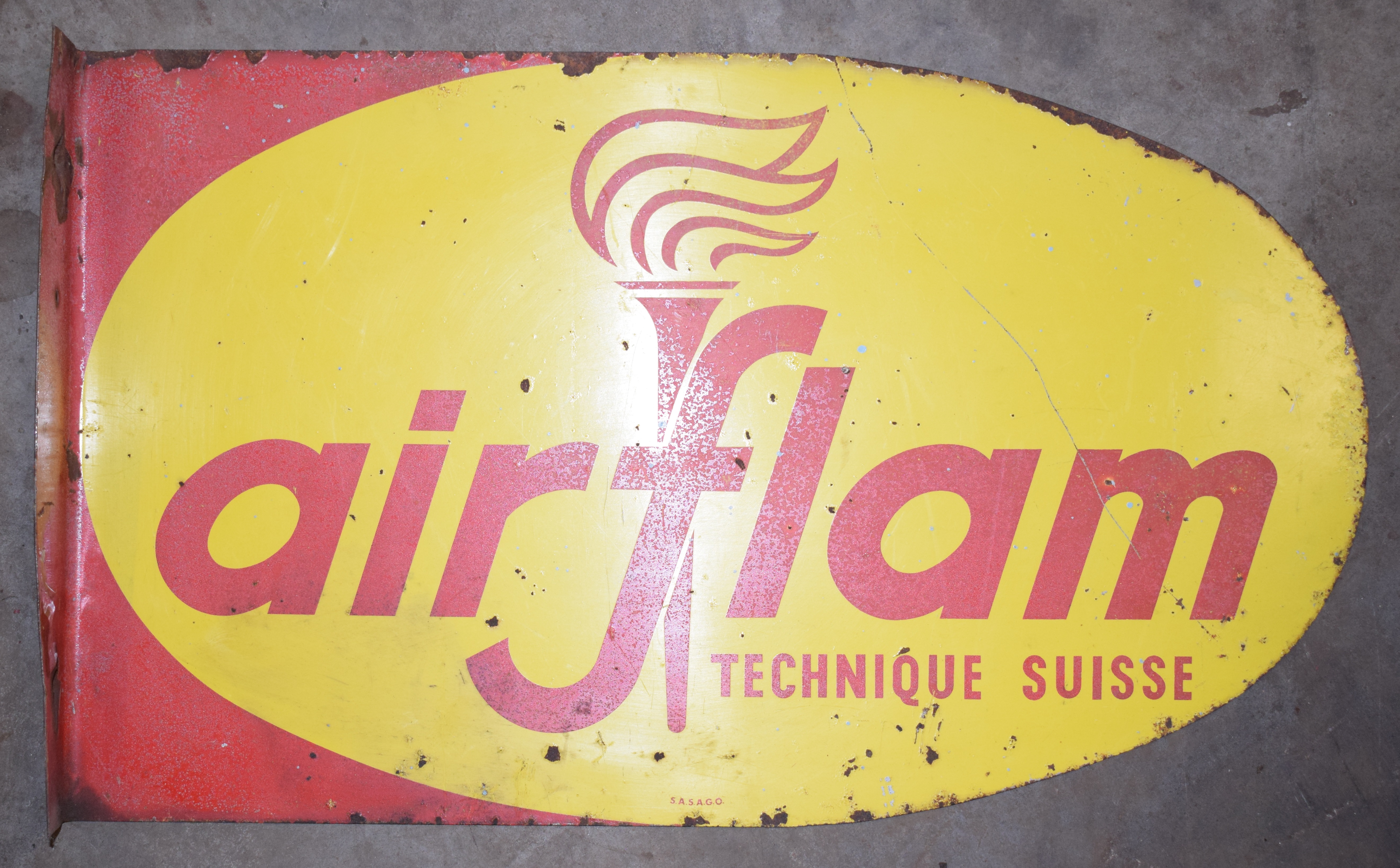 Vintage double sided enamel advertising sign 'Air Flam', 33 x 155cm PLEASE NOTE this lot is - Image 2 of 3