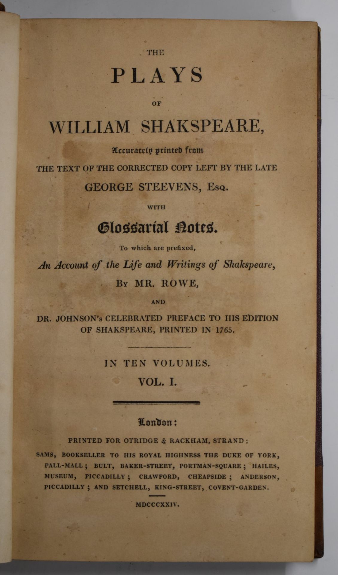 The Plays of William Shakspeare (Shakespeare) Accurately printed from the text of the Corrected Copy - Image 2 of 2