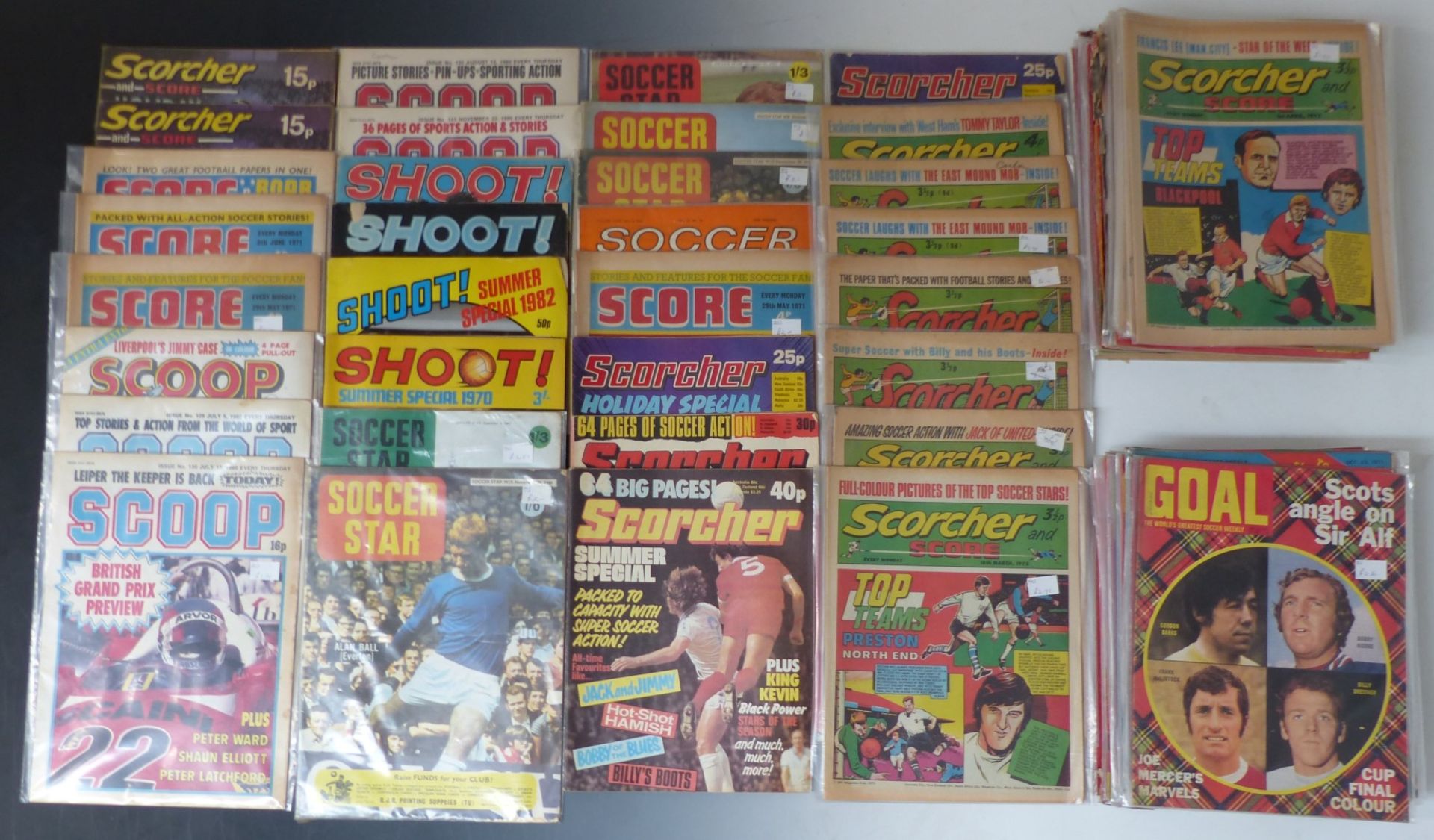 One-hundred-and-fourteen football related magazines including Goal, Scorcher, Scoop, Shoot etc, some