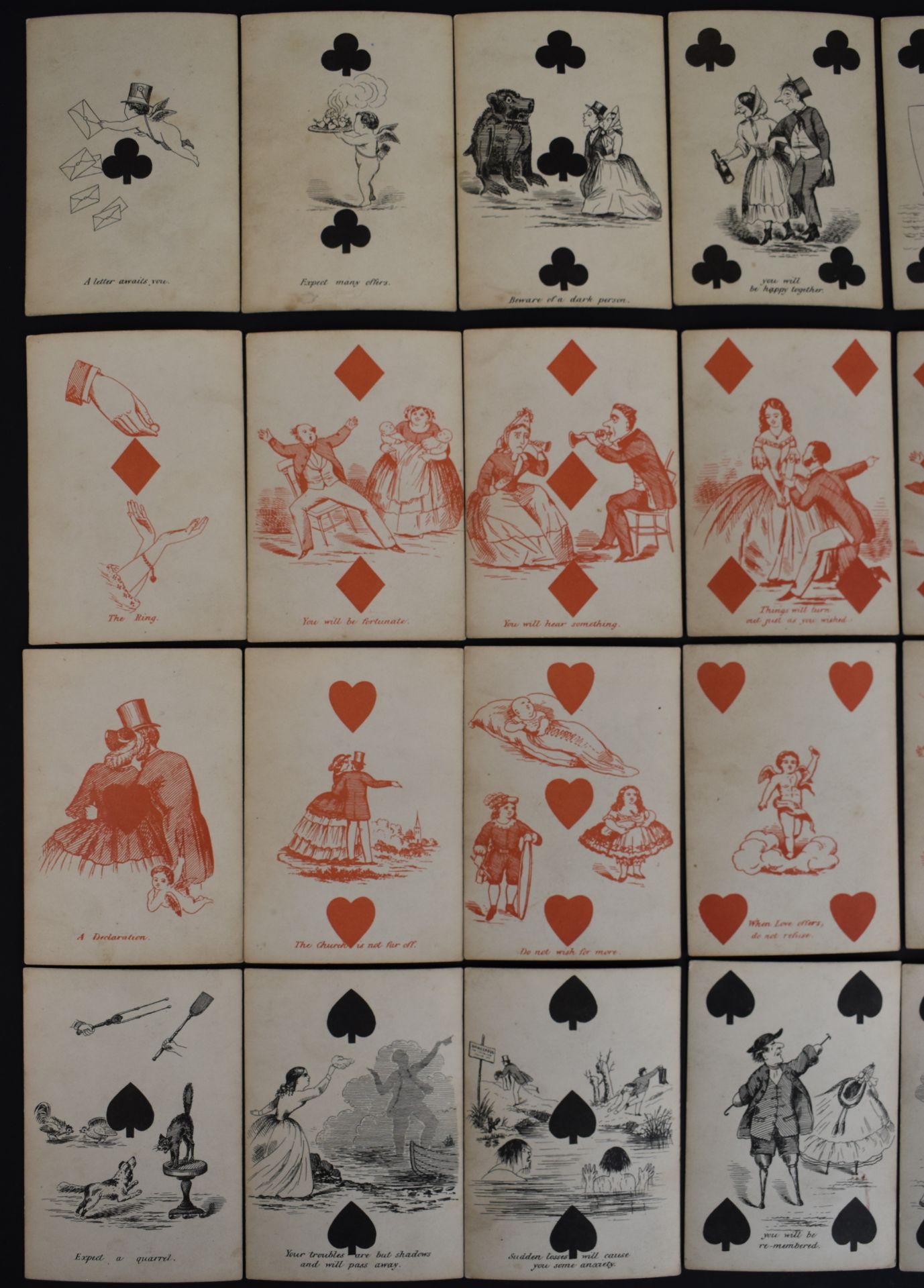 19th or early 20th century pack of transformation fortune telling playing cards with pink backs ( - Image 2 of 5