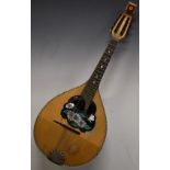 G Amato Napoli, early 20thC bowl back mandolin with floral and butterfly inlay to pick plate and