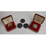 Pope John Paul coin medals comprising two uniface lead proofs, obverse and reverse, two gilding