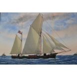J.H.Harrison maritime watercolour of a sailing ship 'Gorgiana Gloster' (Gloucester interest), signed