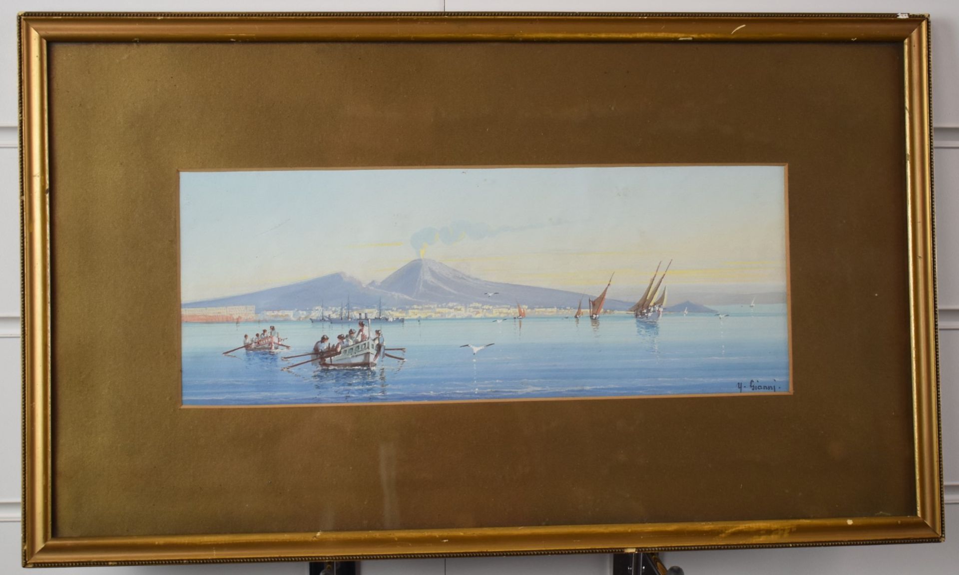 Y. Gianni watercolour/gouache Mount Vesuvius and the Bay of Naples, signed lower right 12 x 31cm, in - Image 2 of 4