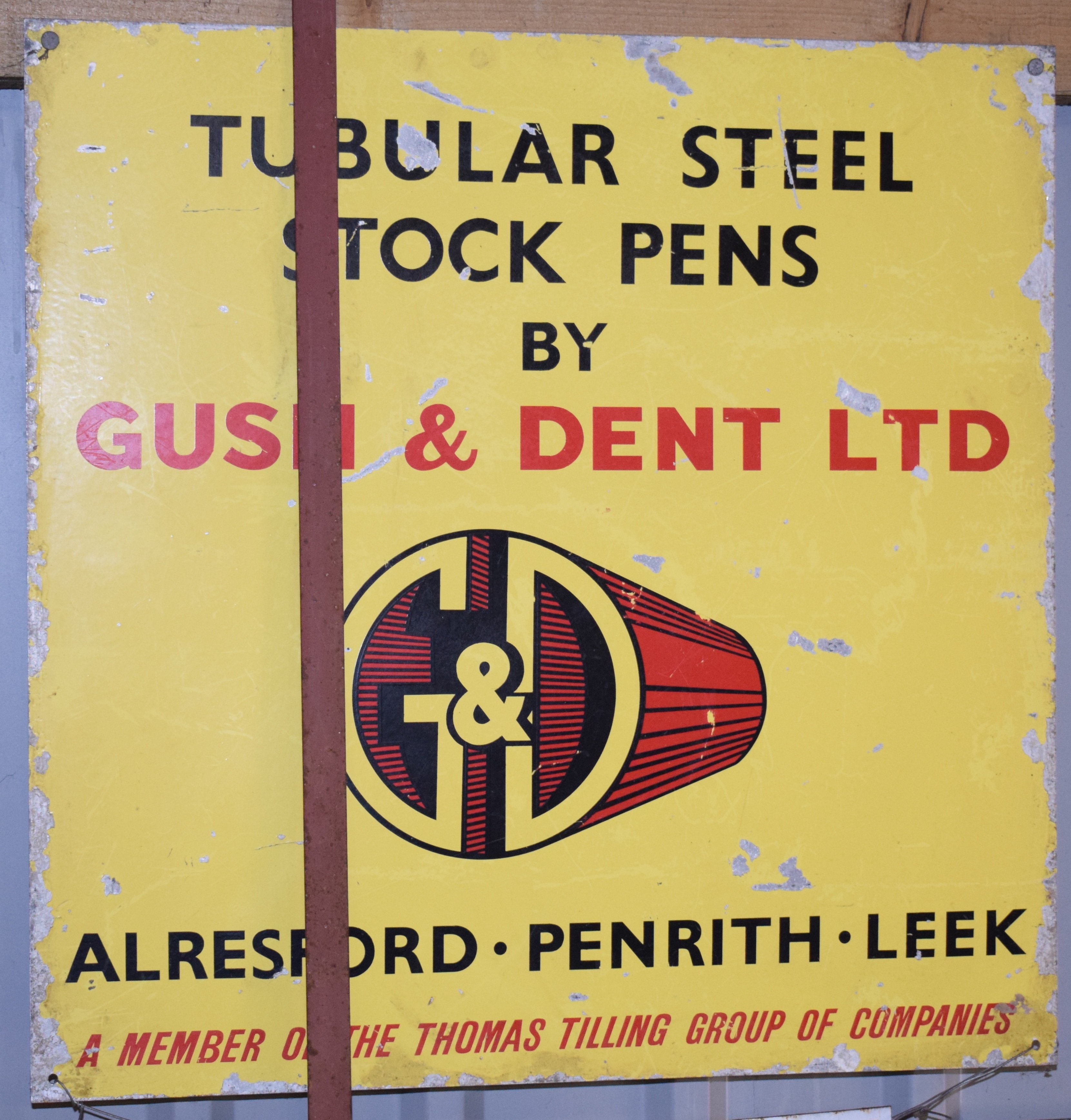 Vintage metal advertising sign 'Tubular Steel Stock Pens by Gush & Dent Ltd, Alresford, Penrith,