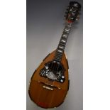 Carlo Martello Napoli 19thC bowl back mandolin with signed label, the figure plate decorated with