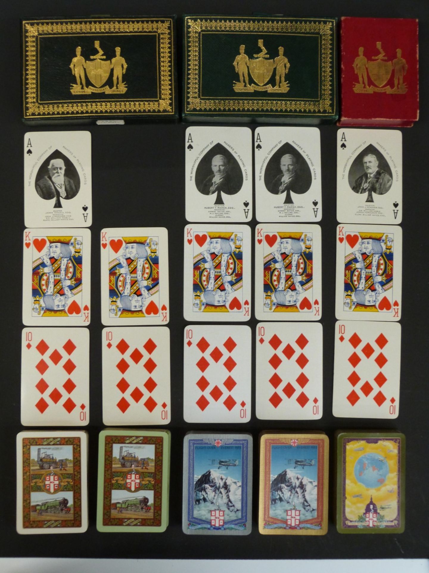 Five packs of Worshipful Company of Makers of Playing Cards playing cards, comprising 1925 centenary