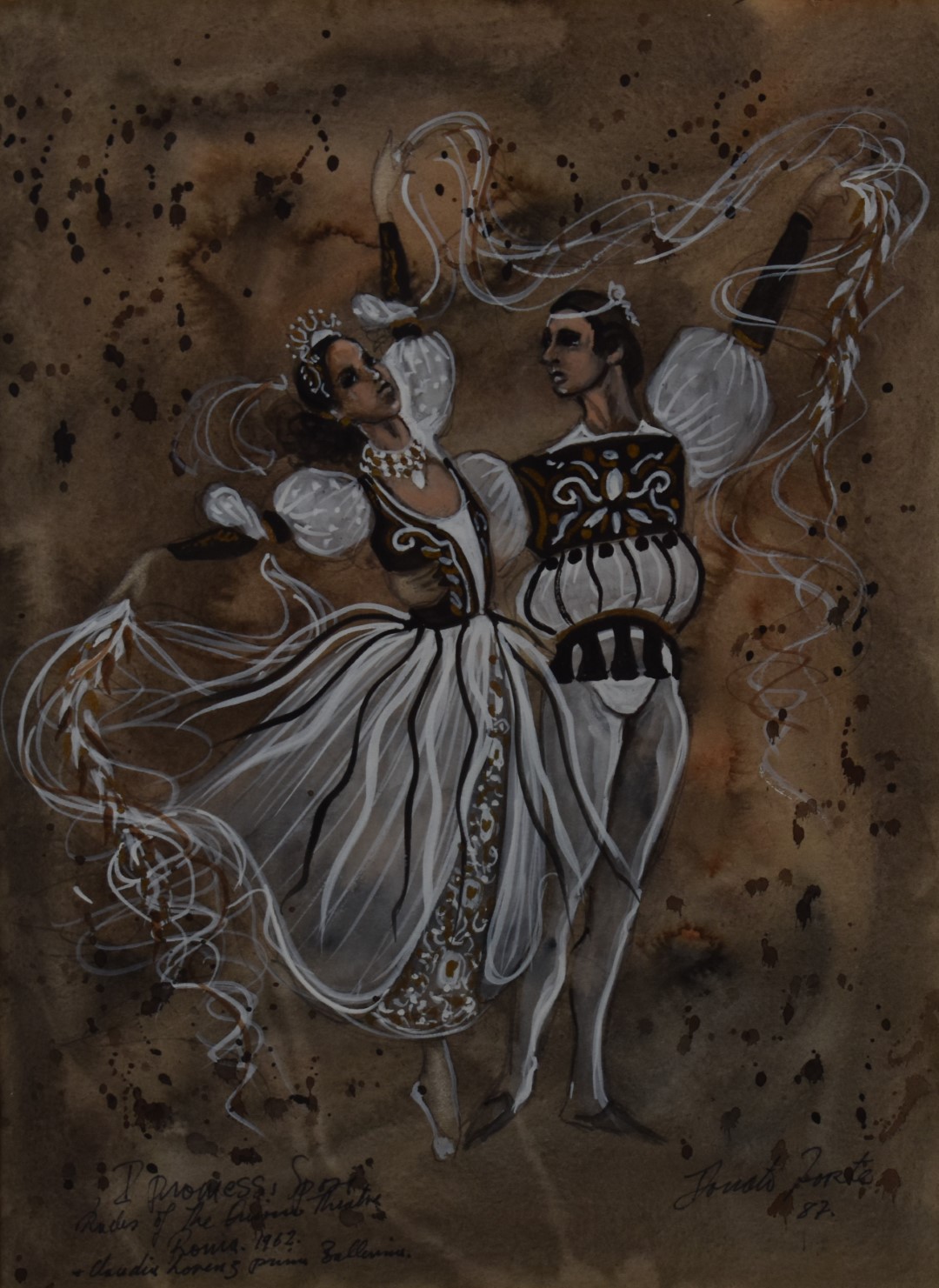 Pair of mid 20thC watercolour studies of dancers, indistinctly signed possibly Janeti Forte and - Image 5 of 7