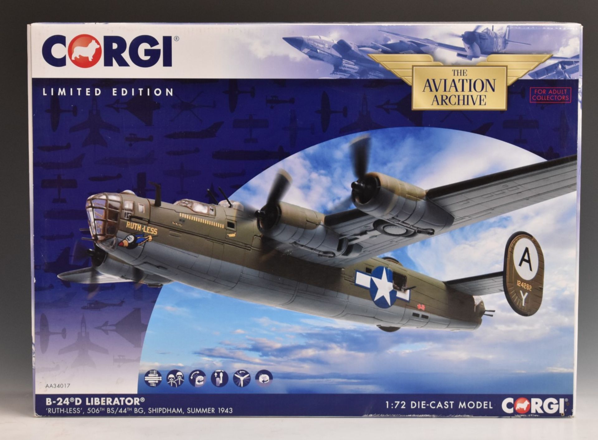 Corgi The Aviation Archive 1:72 scale limited edition diecast model B-24D Liberator, AA34017, in