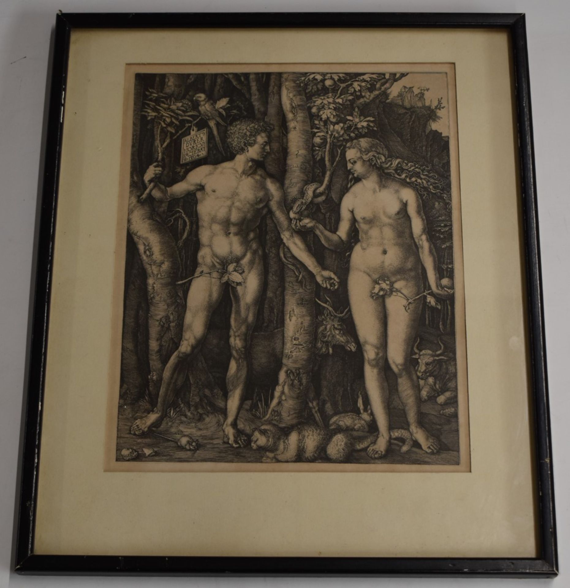 Albrecht Dürer print Adam & Eve (image 9 ¾ x 7 ½”) mounted, framed and glazed