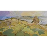 Oliver Heywood (1920-1992) abstract oil on canvas of Rudge Hill / Common, Edge, Stroud,