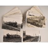Approximately two hundred postcard sized black and white railway photographs, mixed subjects, mainly