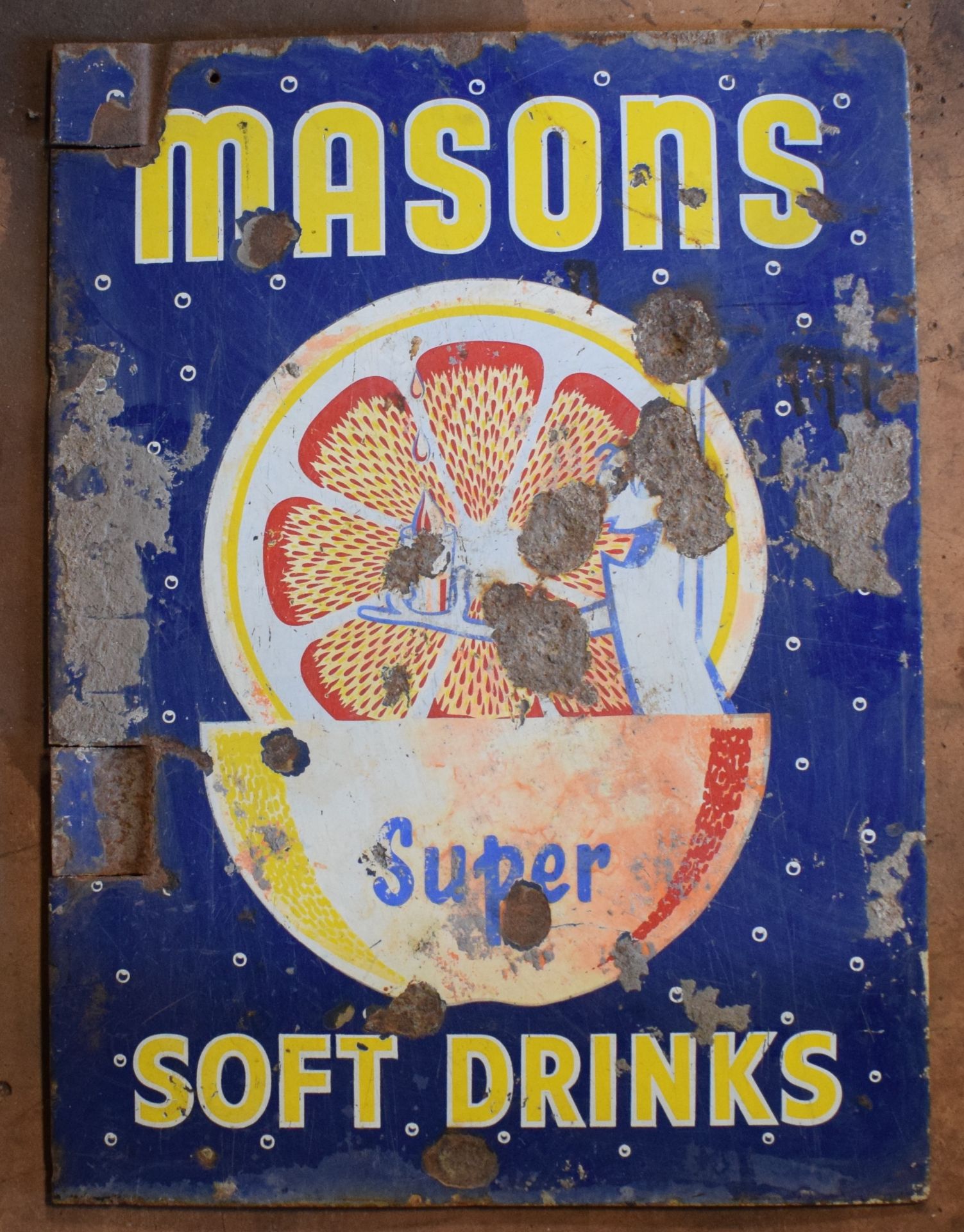 Vintage enamel advertising sign 'Masons Soft Drinks', 61 x 45.5cm PLEASE NOTE this lot is located at