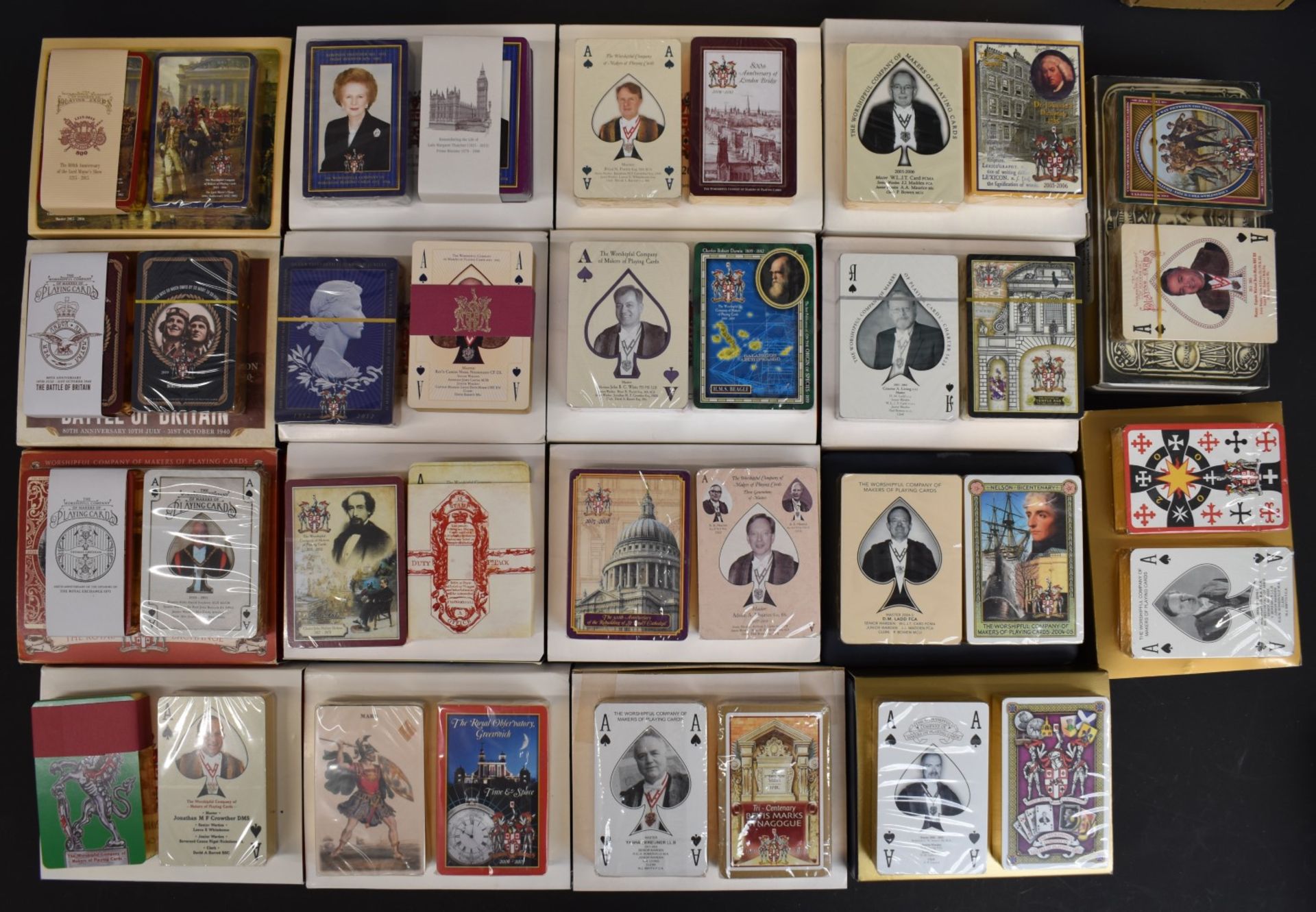 Thirty six packs of Worshipful Company of Makers of Playing Cards playing cards, comprising eighteen