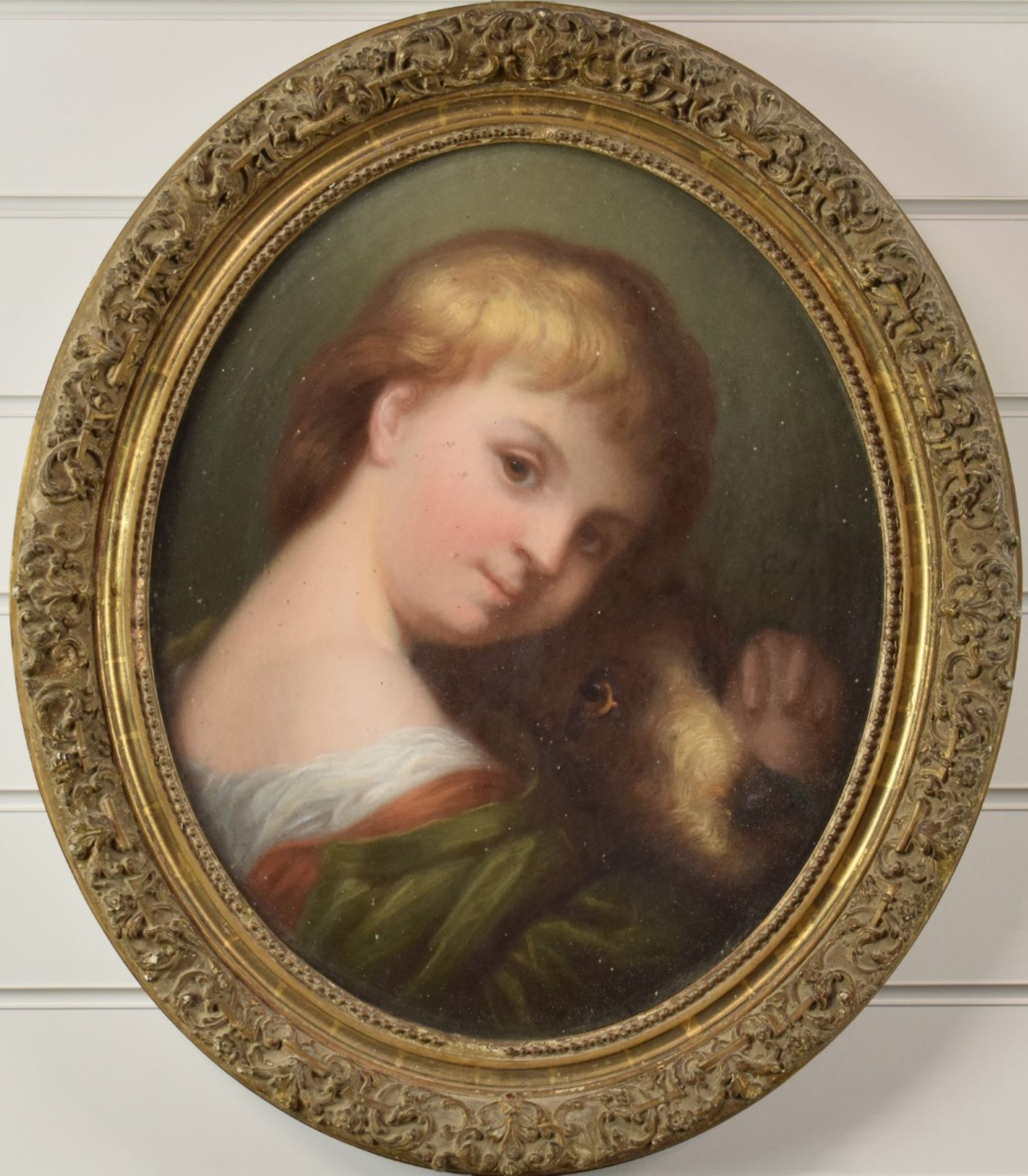 C Lockson Victorian pastel of a boy with dog, signed and dated 1866 to right, maximum diameter 45cm, - Image 3 of 4