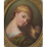 C Lockson Victorian pastel of a boy with dog, signed and dated 1866 to right, maximum diameter 45cm,