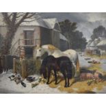John Frederick Herring Junior (1815-1907) oil on canvas busy farmyard with horses, pigs, ducks and