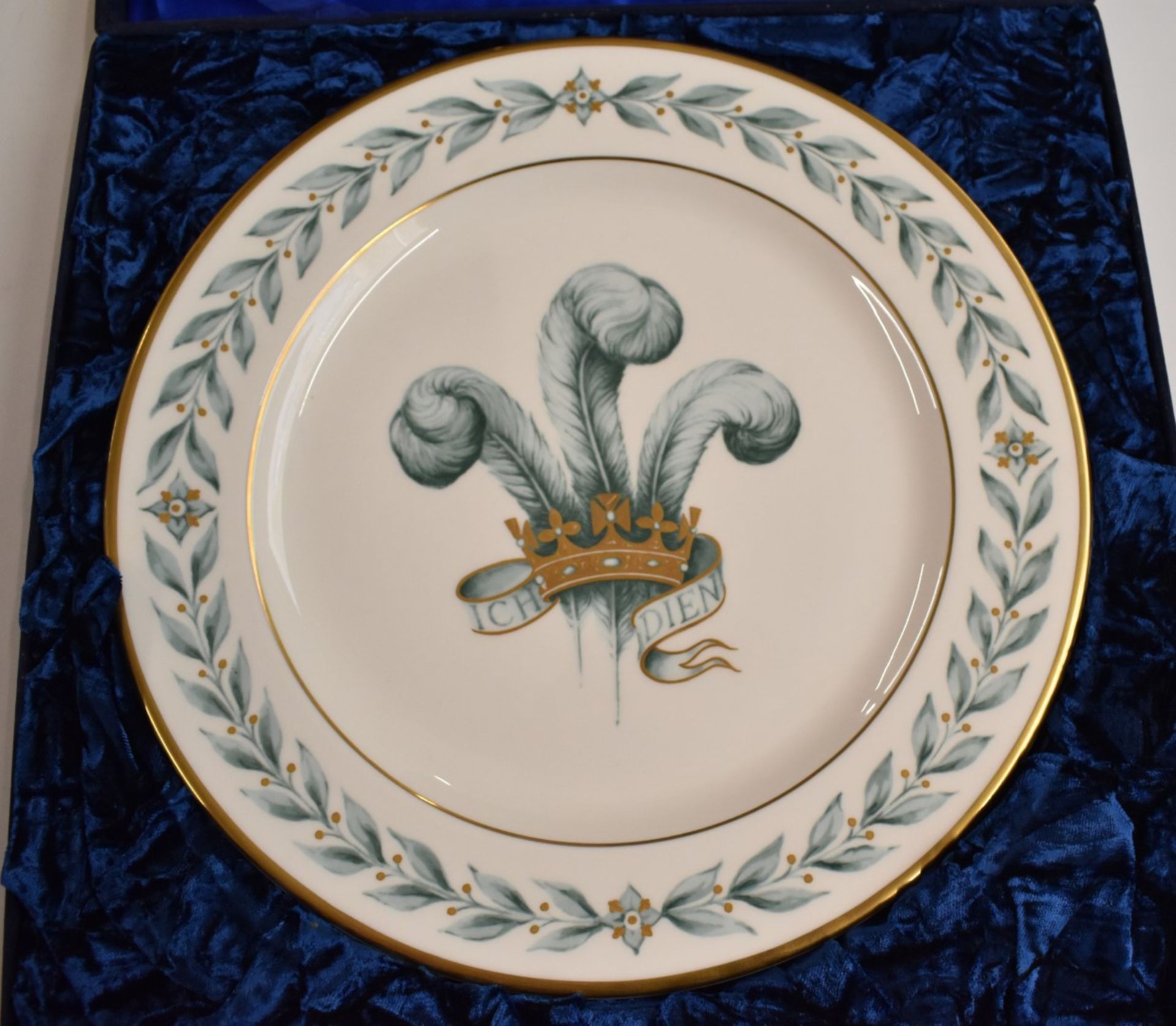 Royal Doulton cabinet plate hand decorated with Prince of Wales feathers, gilt inscription verso ' - Image 5 of 6