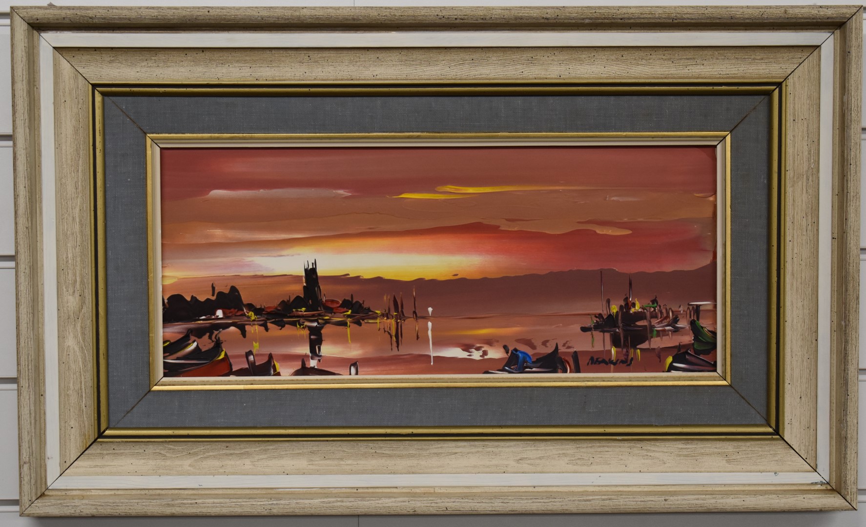 George Richard Deakins (1911-1982) oil on canvas coastal scene with boats at sunset and another - Image 3 of 9