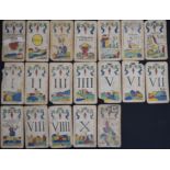 Continental pack of playing cards with folded over backs and being hand coloured and with