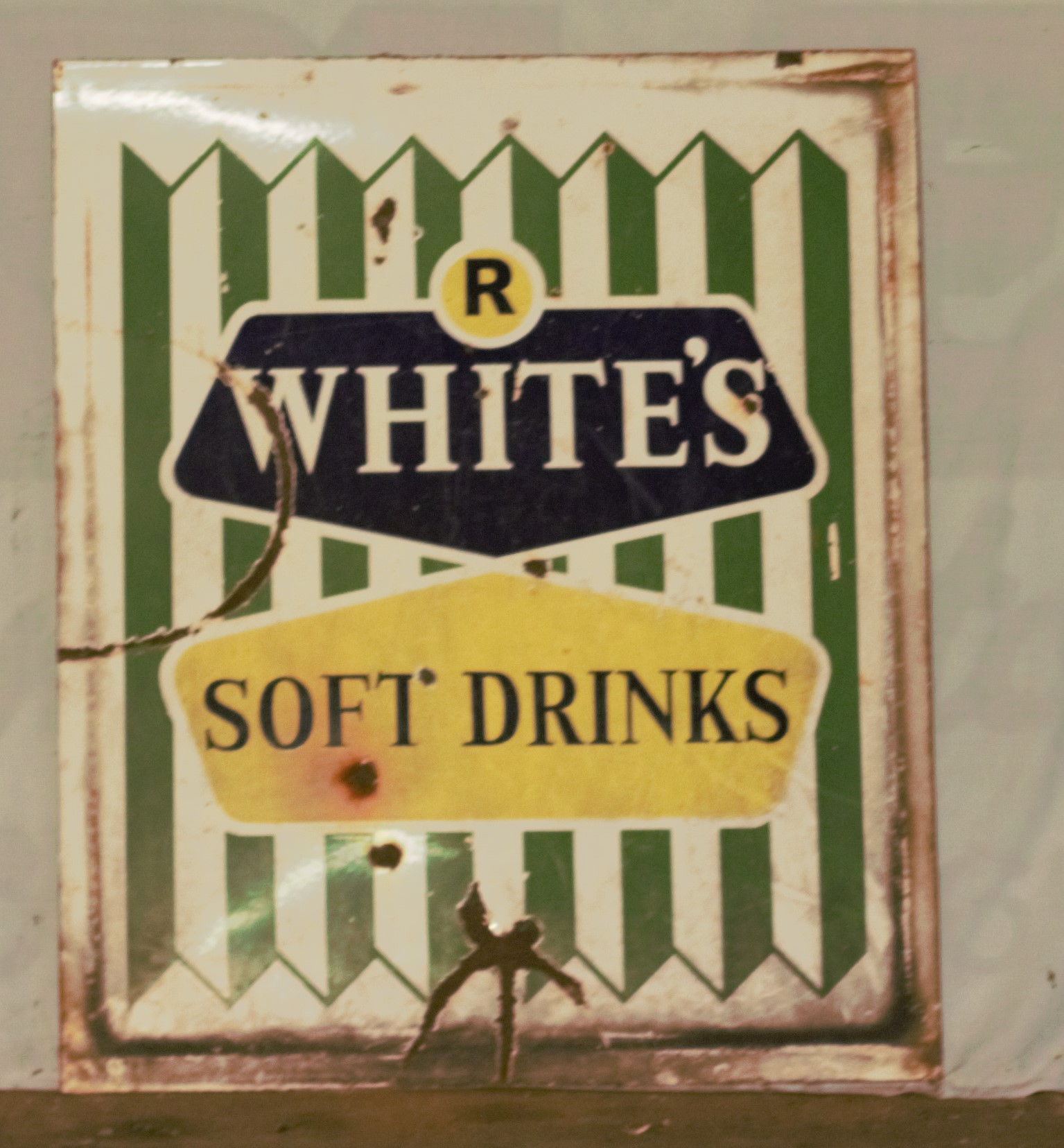 Vintage enamel advertising sign 'R White's Soft Drinks', 68 x 57cm PLEASE NOTE this lot is located