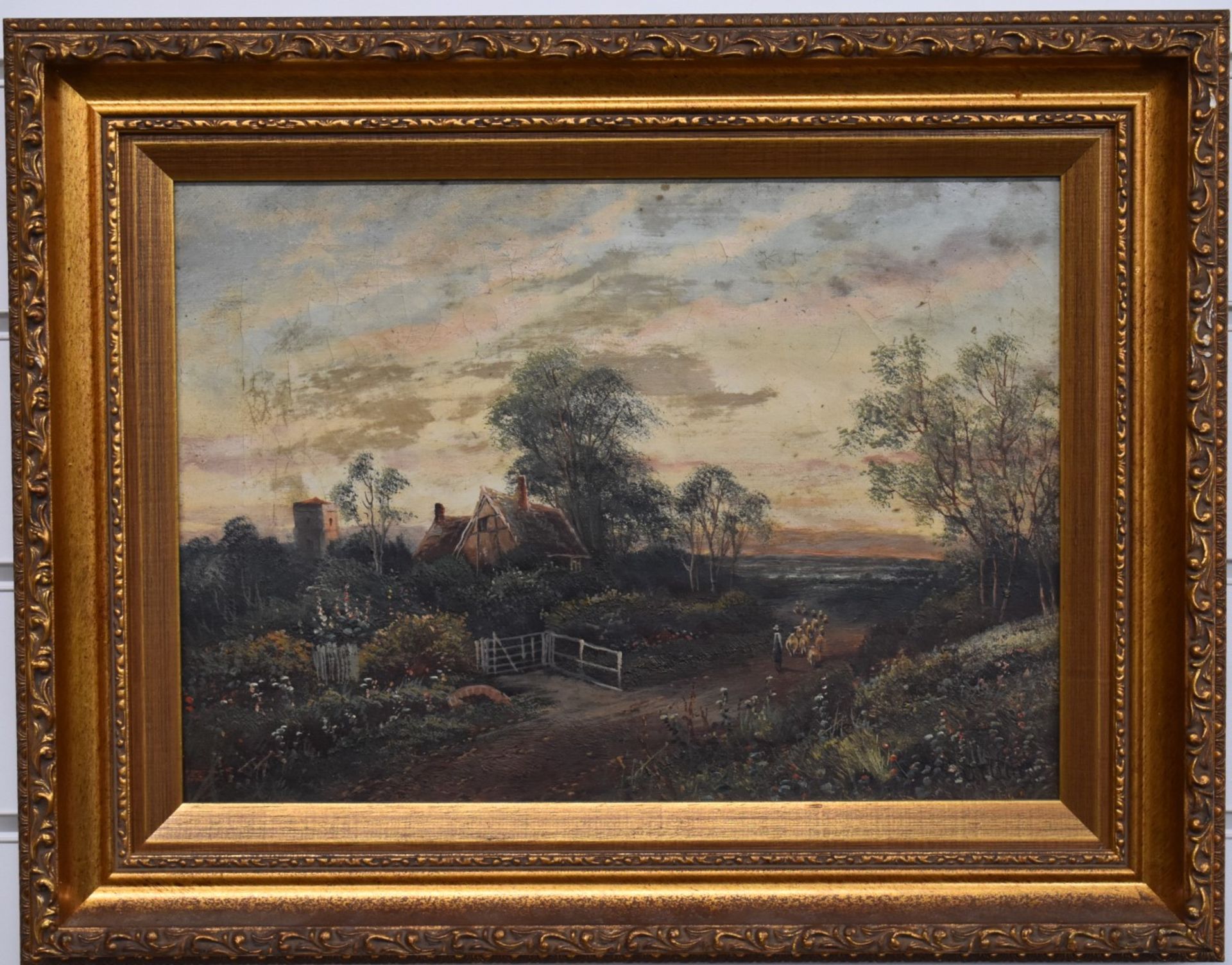 Pair of oil on canvas landscapes, both indistinctly signed, 24 x 34cm, in gilt frames - Image 4 of 6