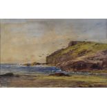 John Syer (1815-1885) watercolour coastal landscape with headland, signed and dated 1872 lower