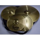 Sabian Solar 16 inch crash, Sabian Solar 14 inch hi-hats and 20 inch Solar Ride cymbals, all in