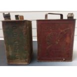 Two vintage 2 gallon petrol cans, one Pratts the other Shell aviation