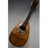 Alfonso Moretti Napolese 19thC mandolin with butterfly decoration to pick guard, in original case