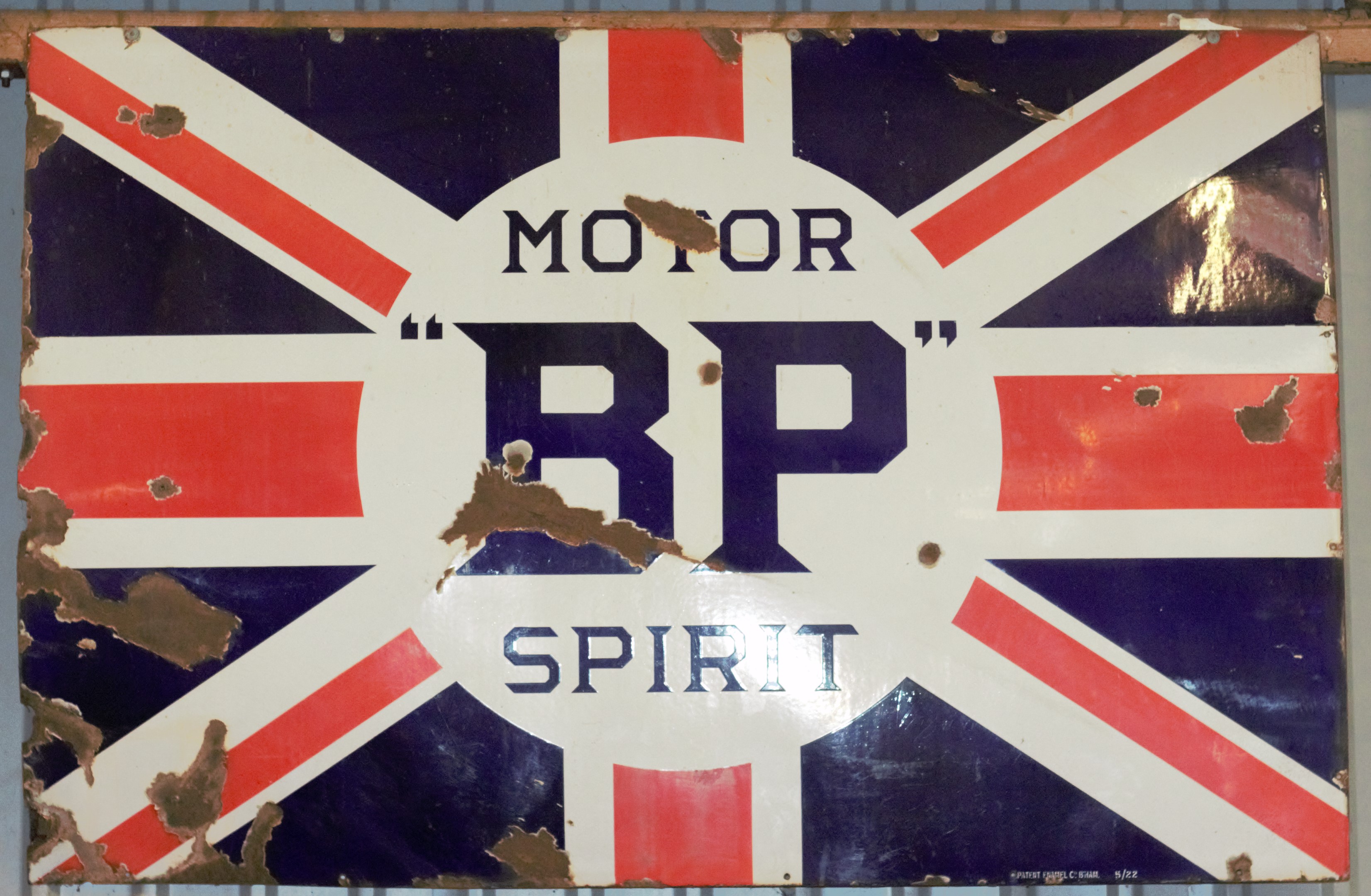 Vintage enamel advertising sign 'BP Motor Spirit', 122 x 183cm PLEASE NOTE this lot is located at