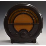 Ekco E K Cole Ltd Art Deco circular Bakelite radio, diameter 40cm